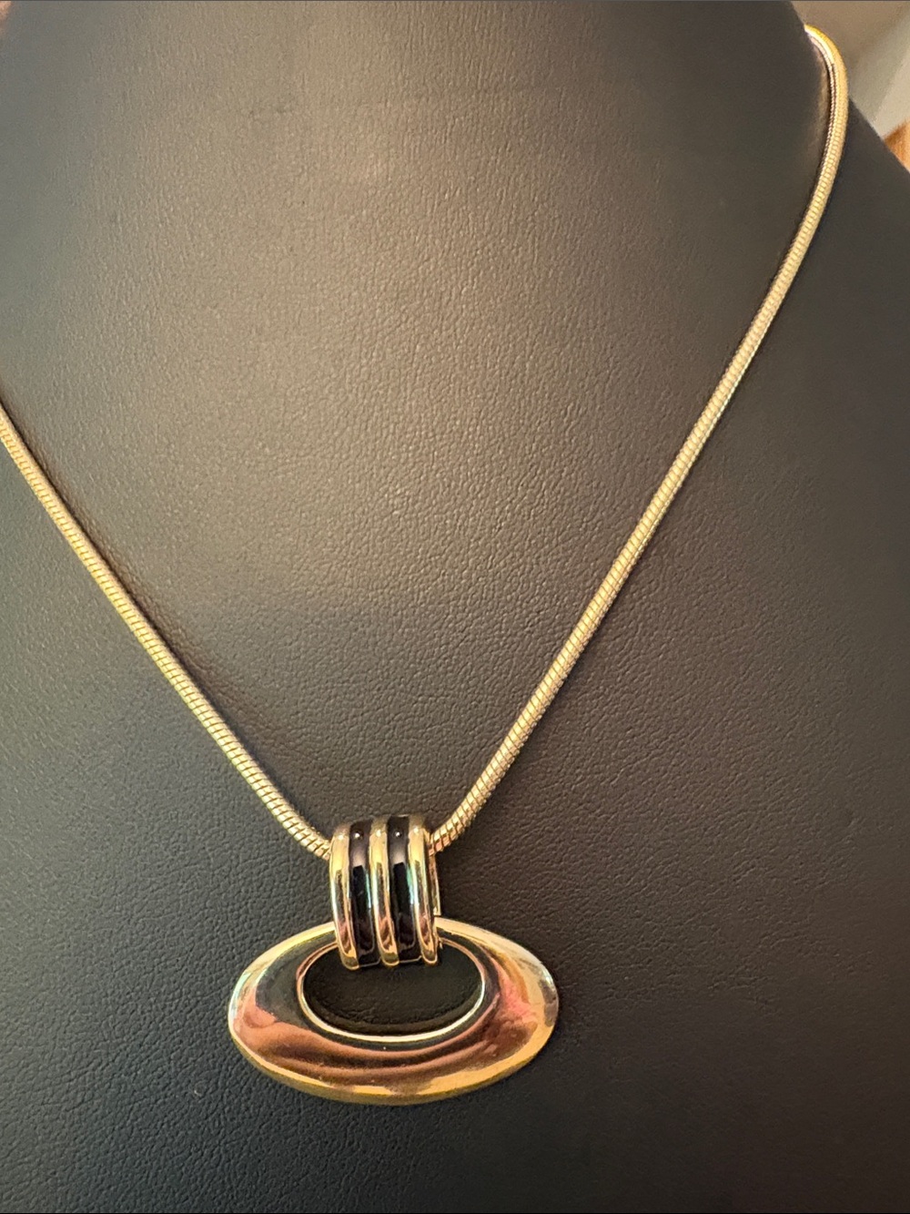 Carolina Herrera 90s Vintage black enamel on snake chain